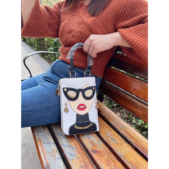 Unique 3D Lady Face PU Leather Satchel Funky Hobo & Crossbody Bags for Women's - Picture 7 of 9